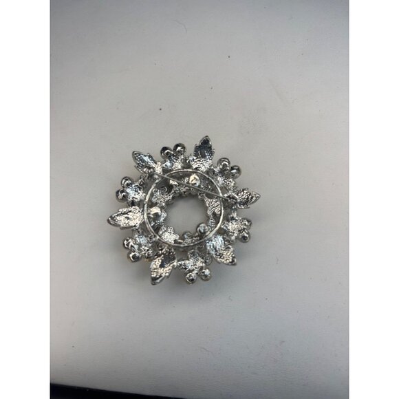 Vintage Aurora Borealis Rhinestone Flower Brooch Silver-Tone 2" Diameter - Picture 8 of 8